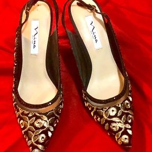 Nina black/gold heels sandals